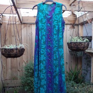 Sleeveless, button down shift dress – purple, green, turquoise